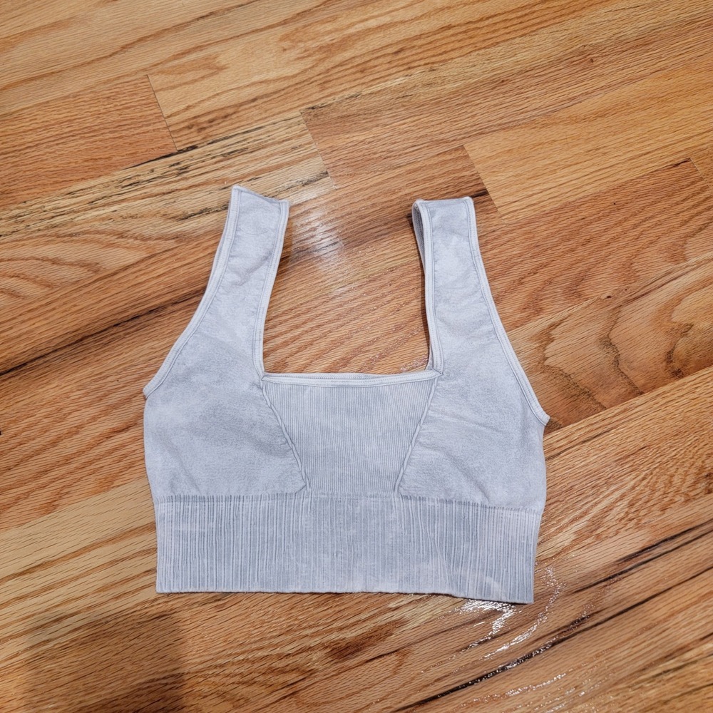 Free People Movement Good Karma Square Neck Bra Sz XS/S‎ Ice Gray Irregulars